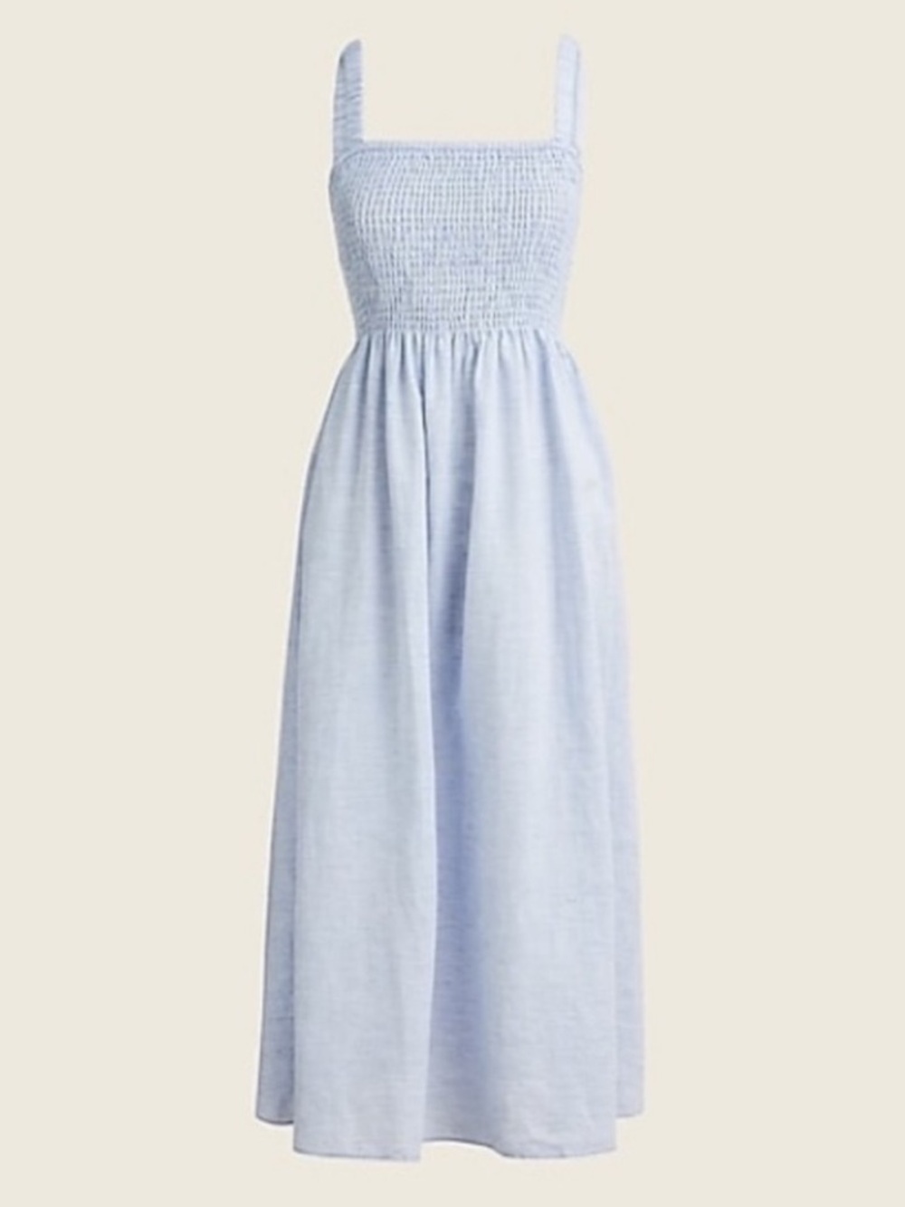 J. Crew Smocked Beach Midi Dress in Linen-Cotton Blend Blue L Large Coastal Prep - Picture 1 of 10